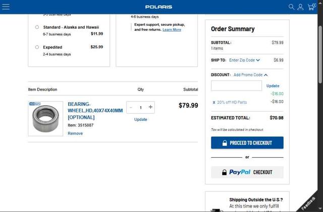 Polaris checkout page showing Polaris promo code box | Screenshot taken by SimplyCodes community member on Sep 9, 2025