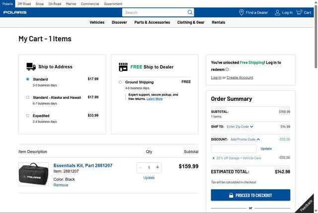 Polaris checkout page showing Polaris promo code box | Screenshot taken by SimplyCodes community member on Sep 18, 2025