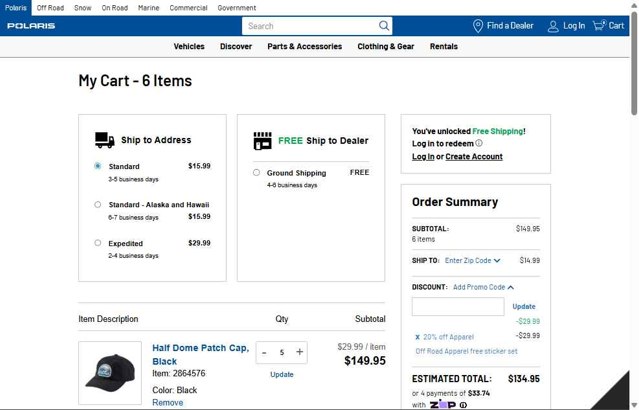 Polaris checkout page showing Polaris promo code box | Screenshot taken by SimplyCodes community member on Aug 27, 2025