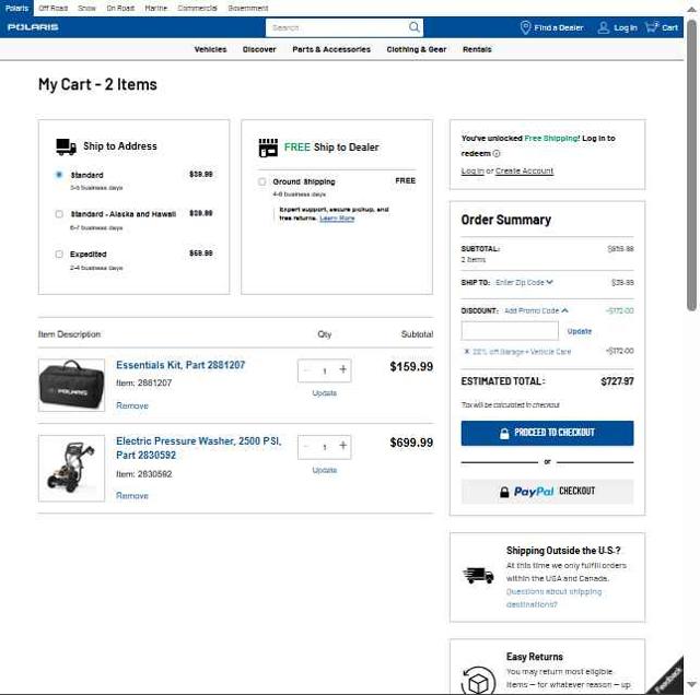 Polaris checkout page showing Polaris promo code box | Screenshot taken by SimplyCodes community member on Sep 18, 2025