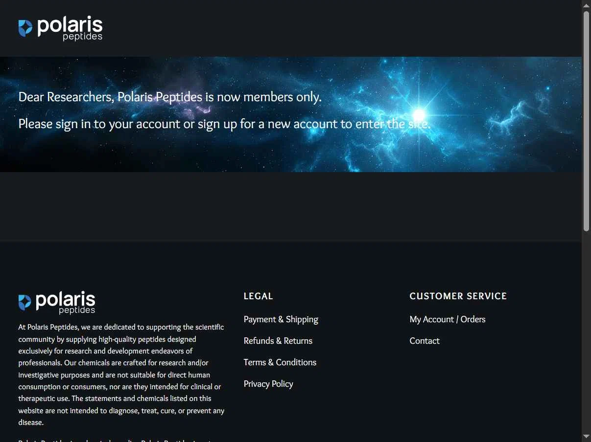 Polaris Peptides checkout page showing Polaris Peptides coupon code box | Screenshot taken by SimplyCodes community member on Jan 6, 2026
