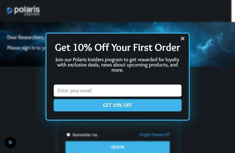 Polaris Peptides checkout page showing Polaris Peptides coupon code box | Screenshot taken by SimplyCodes community member on Feb 2, 2026