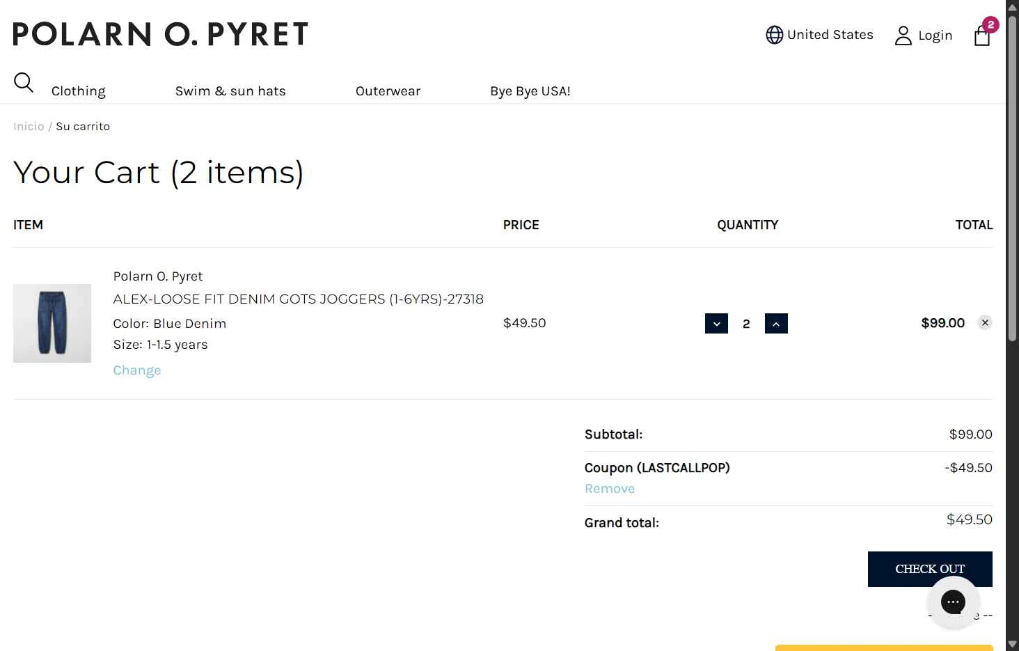 Polarn O. Pyret checkout page showing Polarn O. Pyret discount code box | Screenshot taken by SimplyCodes community member on Feb 7, 2026