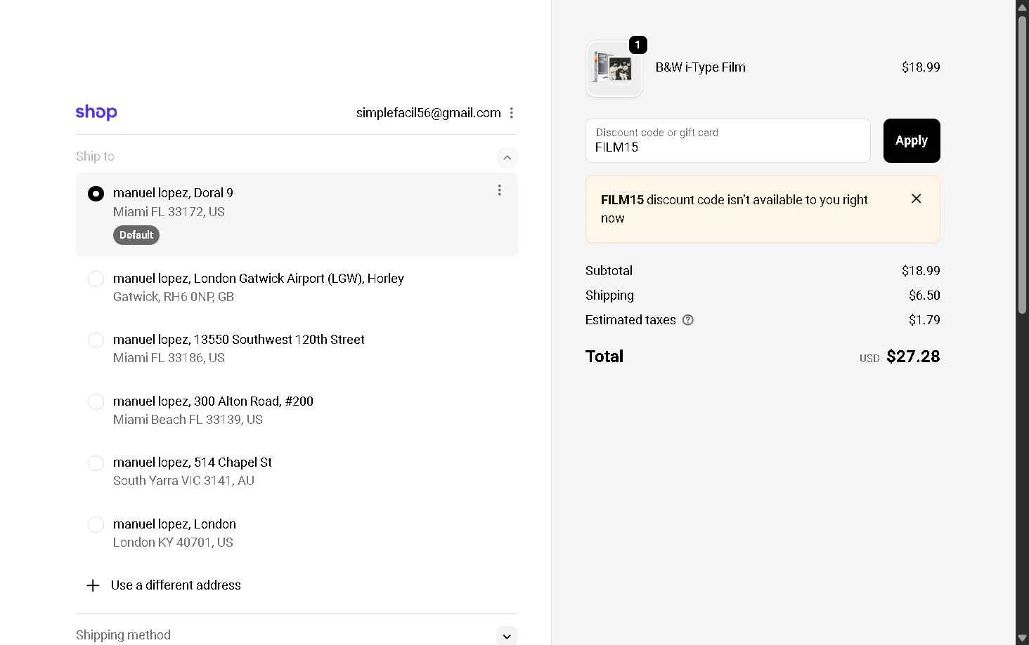 Polaroid checkout page showing Polaroid discount code box | Screenshot taken by SimplyCodes community member on Nov 9, 2025