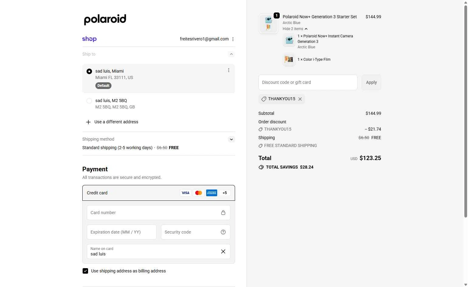 Polaroid checkout page showing Polaroid discount code box | Screenshot taken by SimplyCodes community member on Jan 28, 2026