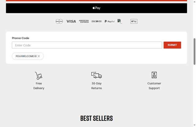 Polk Audio checkout page showing Polk Audio promo code box | Screenshot taken by SimplyCodes community member on Sep 9, 2025