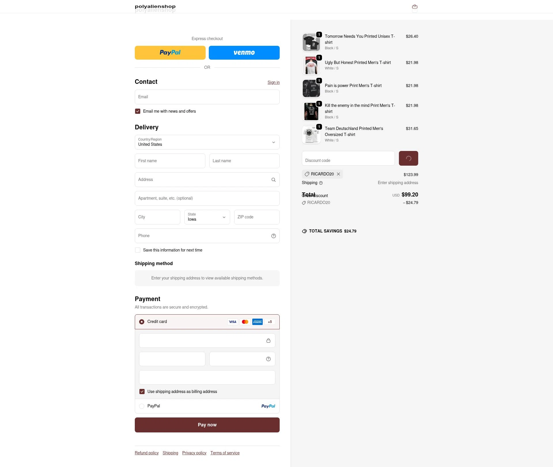 Polyaliens checkout page showing Polyaliens promo code box | Screenshot taken by SimplyCodes community member on Dec 29, 2025