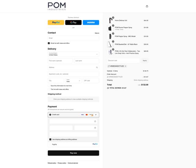 POM Industries checkout page showing POM Industries discount code box | Screenshot taken by SimplyCodes community member on Sep 12, 2025