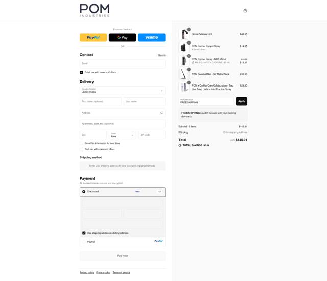 POM Industries checkout page showing POM Industries discount code box | Screenshot taken by SimplyCodes community member on Sep 12, 2025