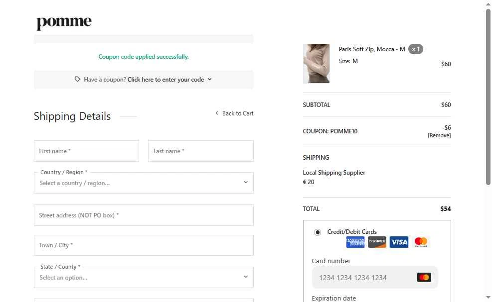 Pomme US checkout page showing Pomme US promo code box | Screenshot taken by SimplyCodes community member on Jul 17, 2025