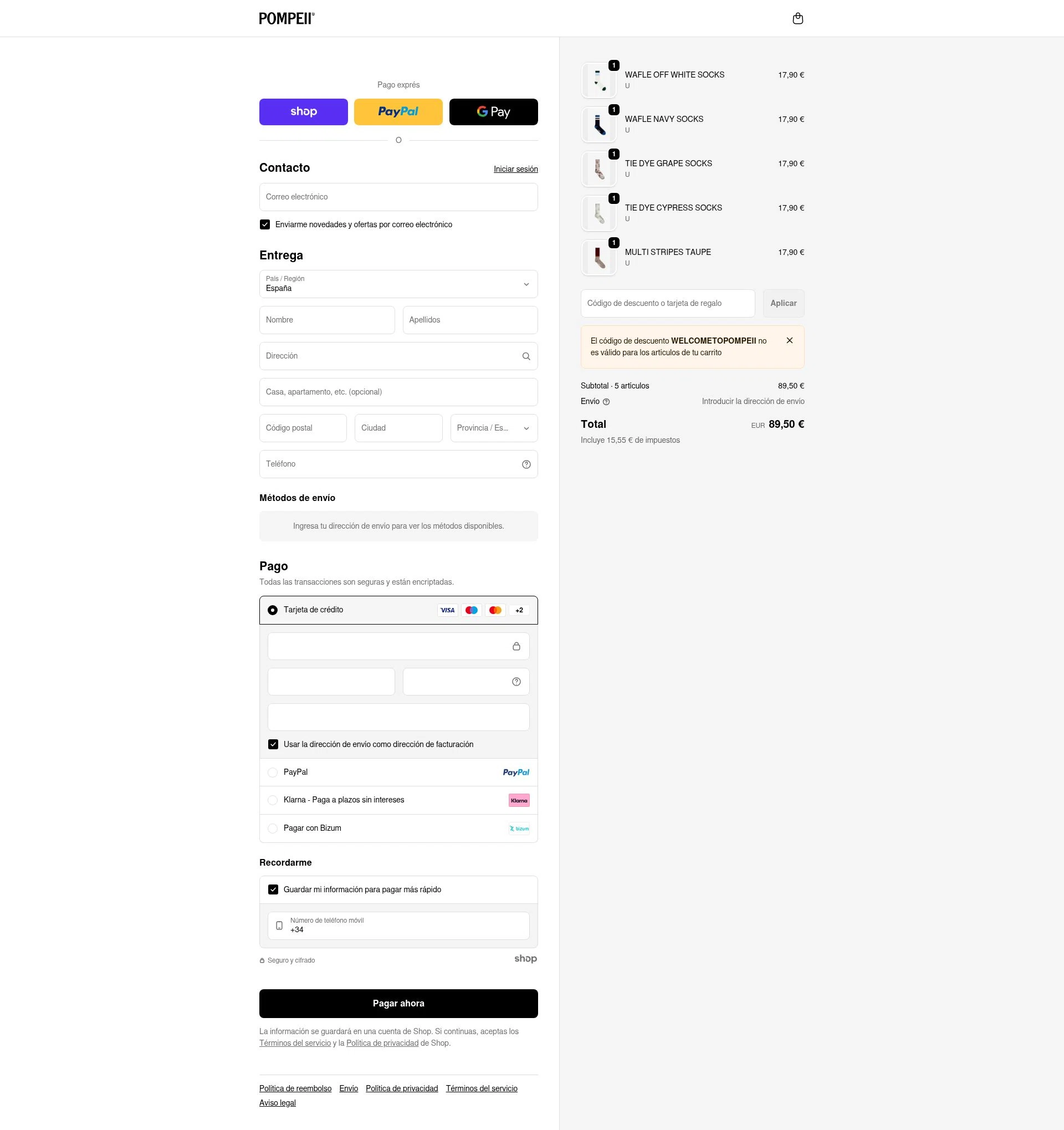Pompeii Brand checkout page showing Pompeii Brand discount code box | Screenshot taken by SimplyCodes community member on Jan 29, 2026