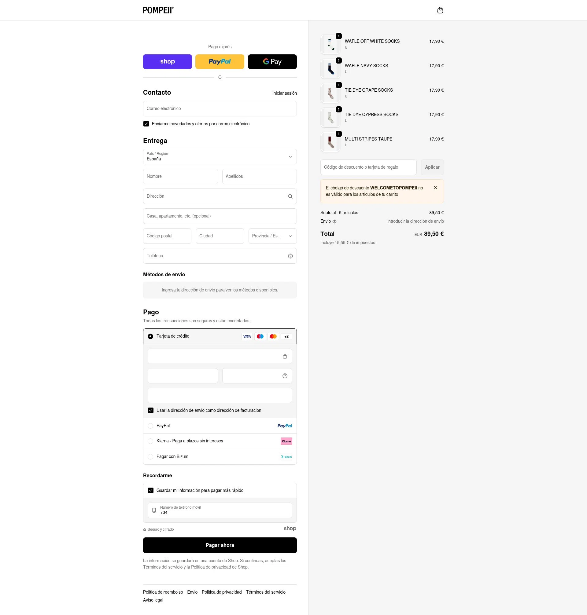 Pompeii Brand checkout page showing Pompeii Brand discount code box | Screenshot taken by SimplyCodes community member on Jan 20, 2026
