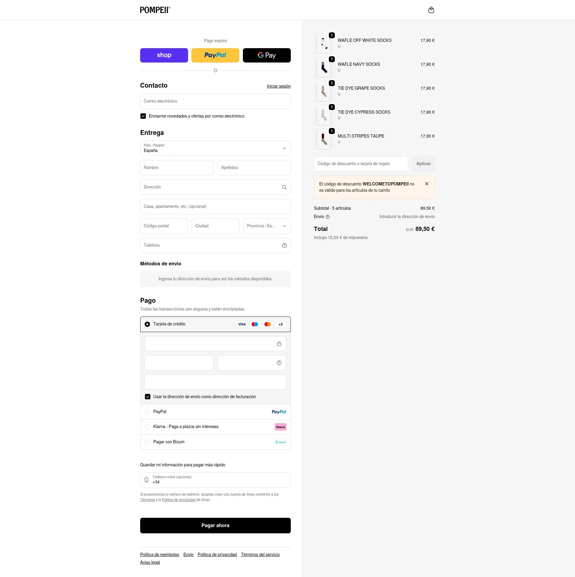 Pompeii Brand checkout page showing Pompeii Brand discount code box | Screenshot taken by SimplyCodes community member on Feb 3, 2026