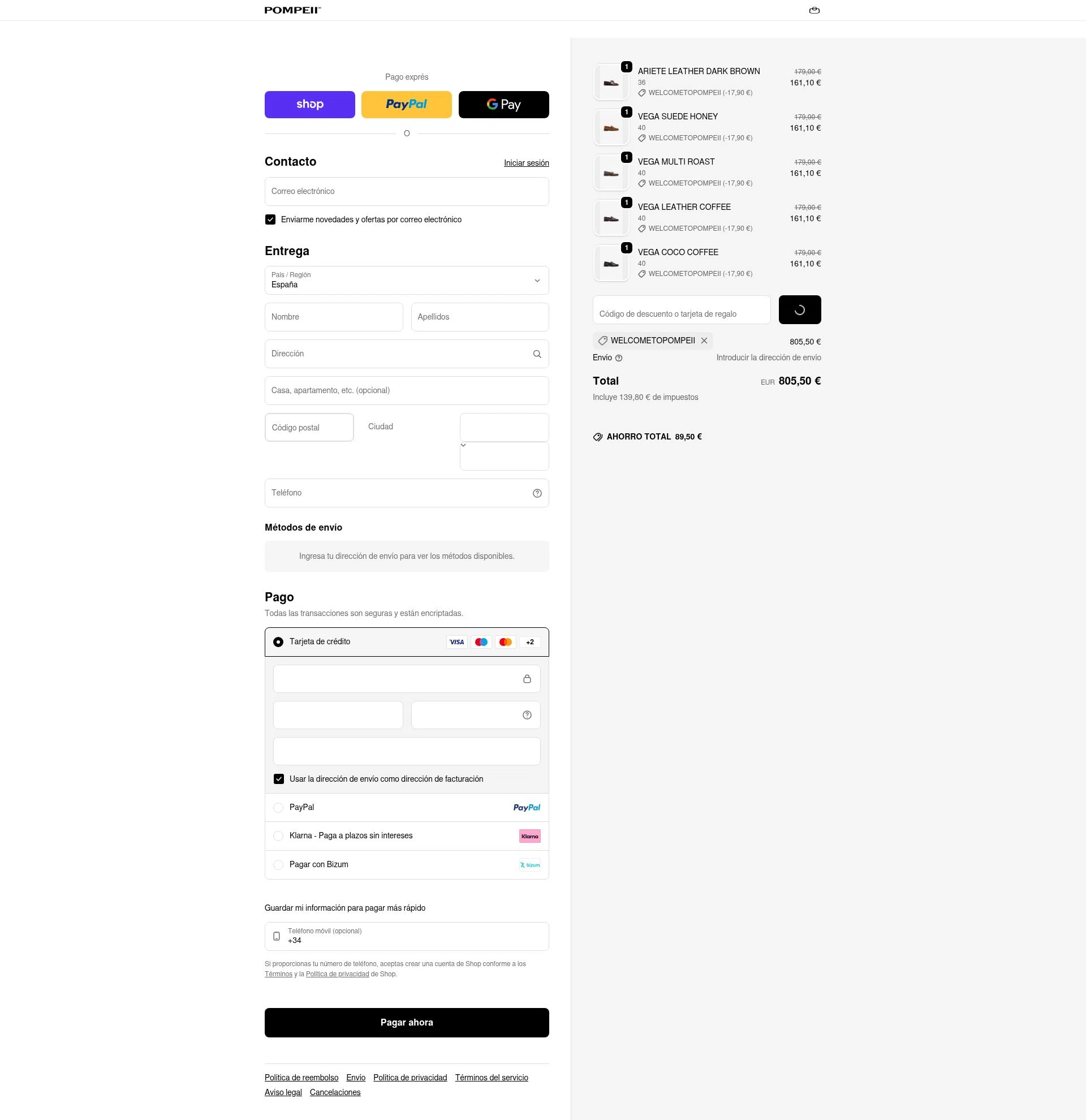 Pompeii Brand checkout page showing Pompeii Brand discount code box | Screenshot taken by SimplyCodes community member on Feb 20, 2026