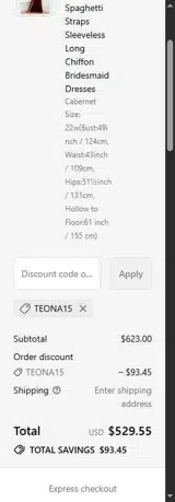 TEONA15 coupon verification screenshot