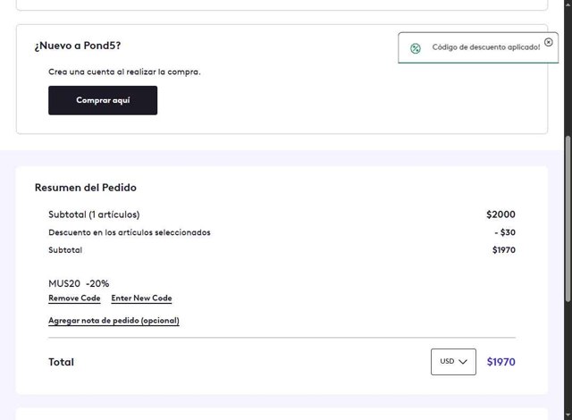 Pond5 checkout page showing Pond5 promo code box | Screenshot taken by SimplyCodes community member on Jul 15, 2025