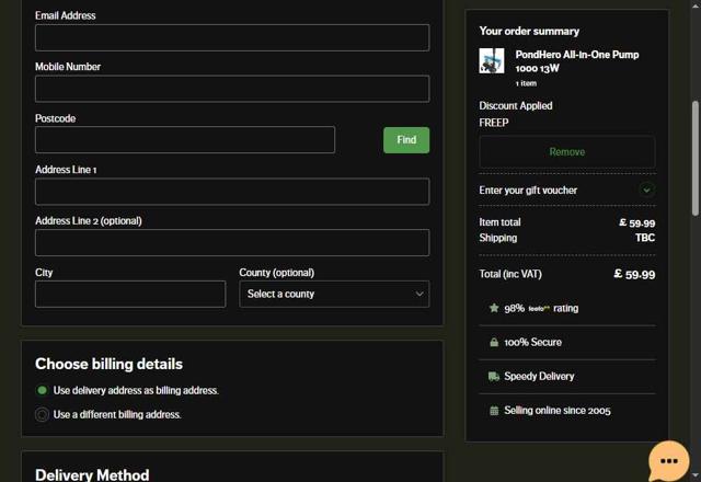 Pondkeeper checkout page showing Pondkeeper discount code box | Screenshot taken by SimplyCodes community member on Jul 18, 2025