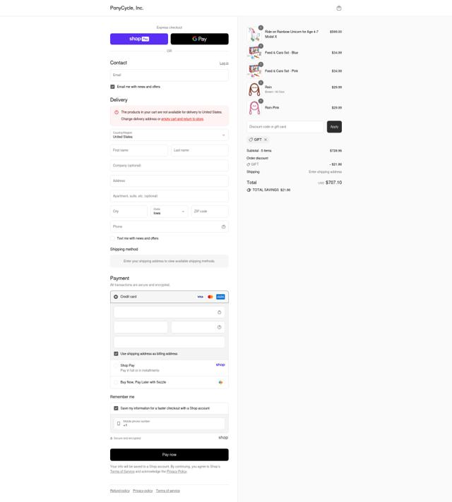 PonyCycle checkout page showing PonyCycle discount code box | Screenshot taken by SimplyCodes community member on Aug 26, 2025