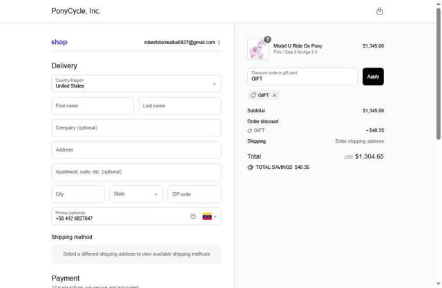 PonyCycle checkout page showing PonyCycle discount code box | Screenshot taken by SimplyCodes community member on Sep 7, 2025