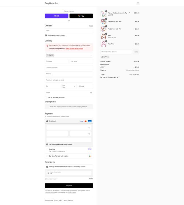 PonyCycle checkout page showing PonyCycle discount code box | Screenshot taken by SimplyCodes community member on Sep 3, 2025