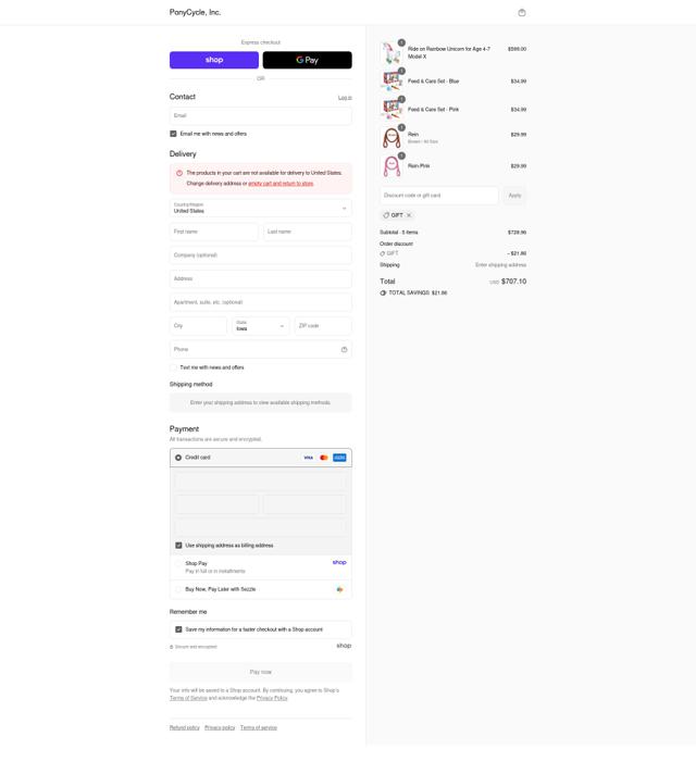 PonyCycle checkout page showing PonyCycle discount code box | Screenshot taken by SimplyCodes community member on Aug 30, 2025