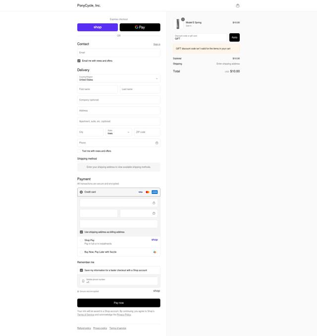 PonyCycle checkout page showing PonyCycle discount code box | Screenshot taken by SimplyCodes community member on Sep 11, 2025