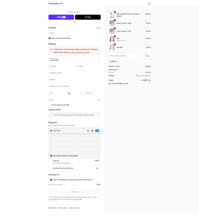 PonyCycle checkout page showing PonyCycle discount code box | Screenshot taken by SimplyCodes community member on Aug 22, 2025