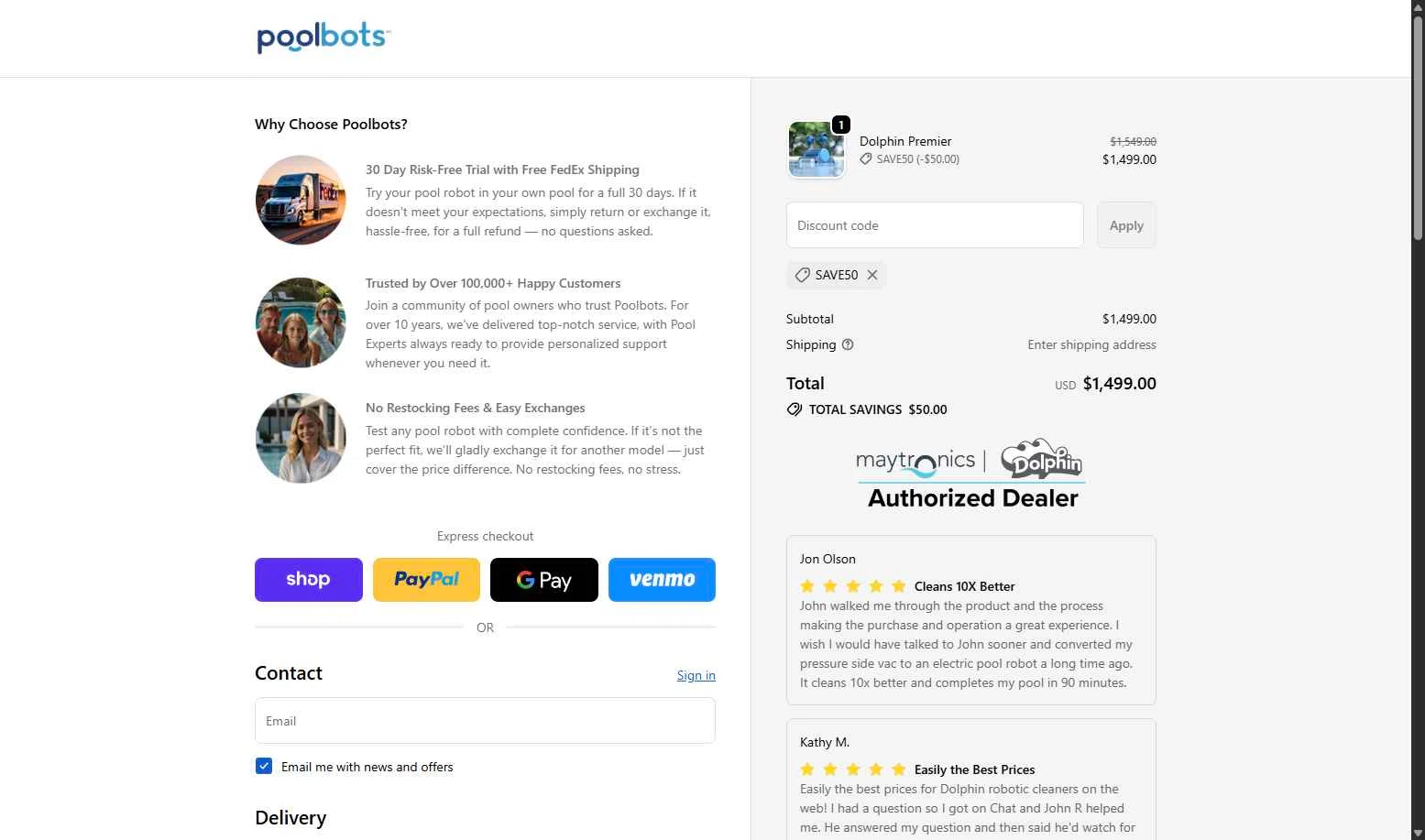Poolbots checkout page showing Poolbots discount code box | Screenshot taken by SimplyCodes community member on Jan 21, 2026