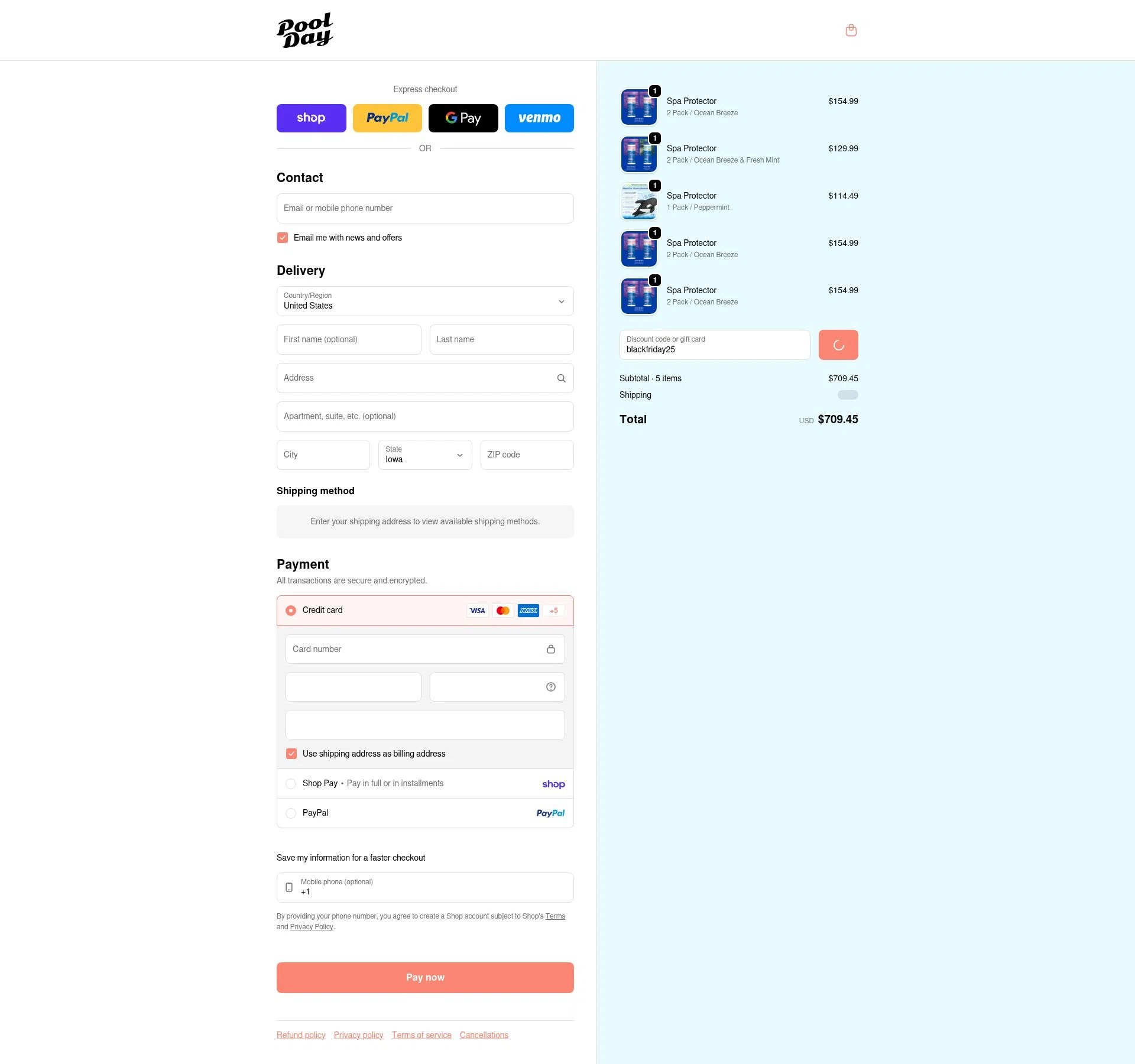 Pool Day checkout page showing Pool Day discount code box | Screenshot taken by SimplyCodes community member on Feb 7, 2026