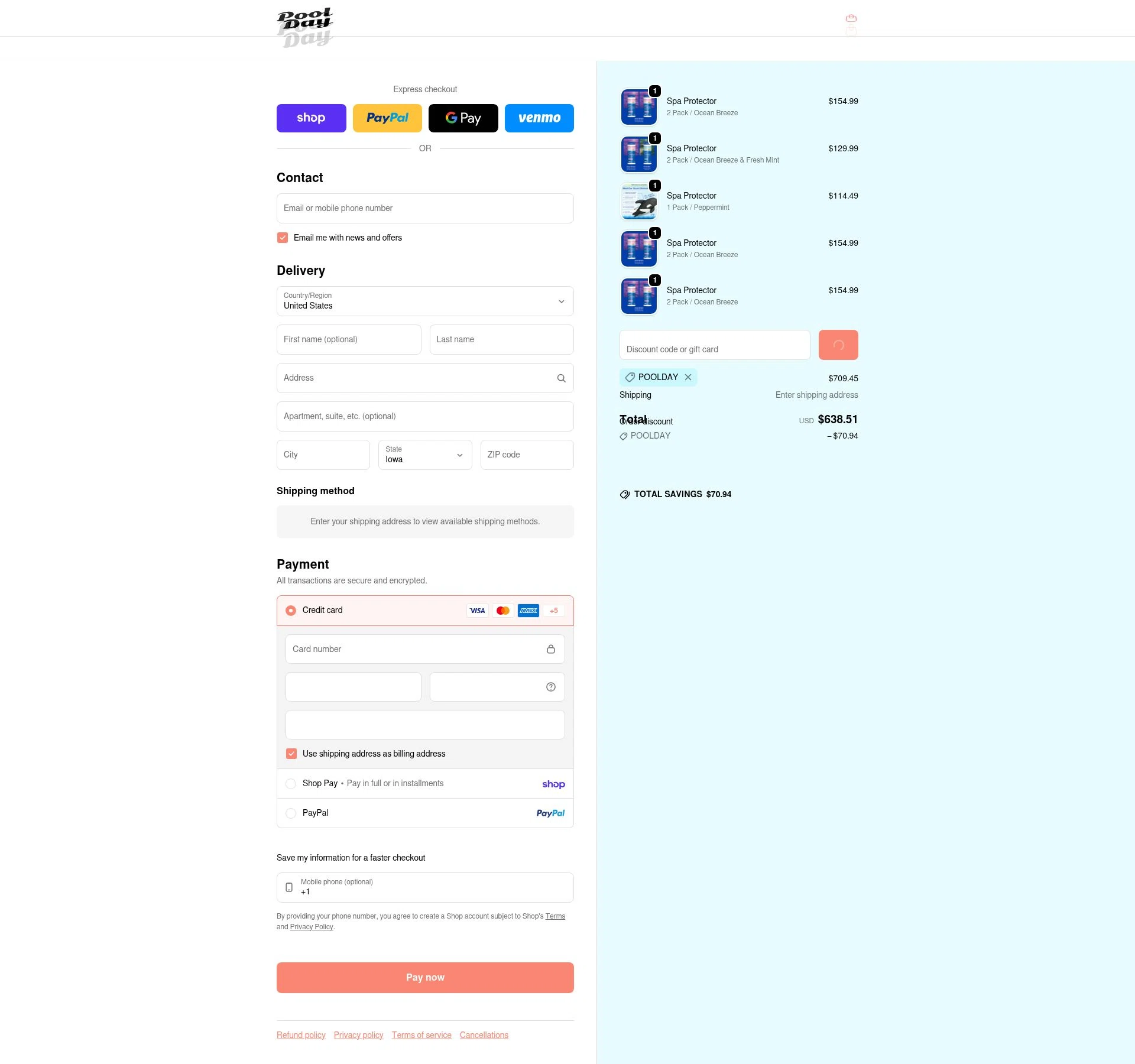 Pool Day checkout page showing Pool Day discount code box | Screenshot taken by SimplyCodes community member on Feb 7, 2026
