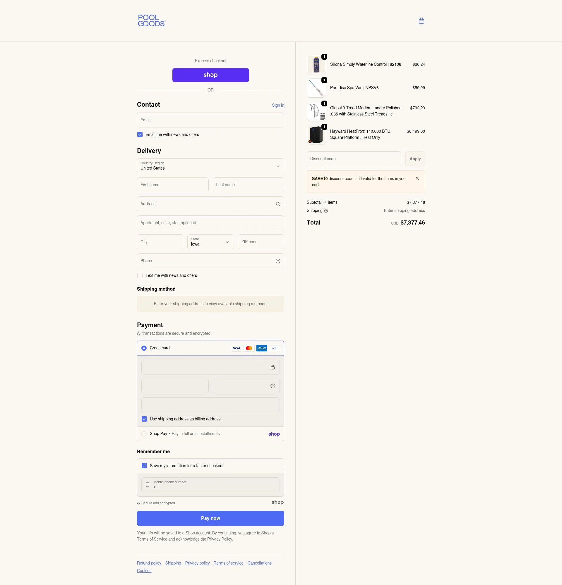 Pool Goods checkout page showing Pool Goods discount code box | Screenshot taken by SimplyCodes community member on Jan 21, 2026