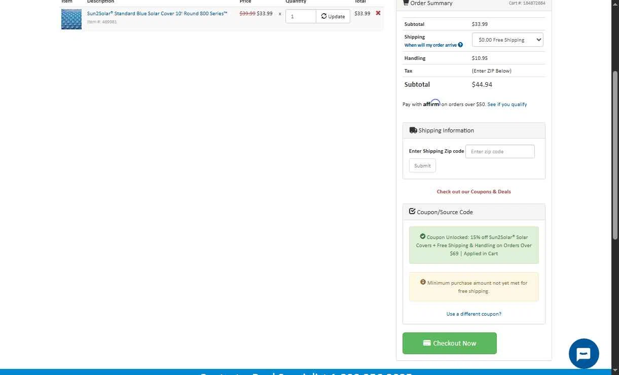 PoolSupplies checkout page showing PoolSupplies coupon code box | Screenshot taken by SimplyCodes community member on Jan 23, 2026