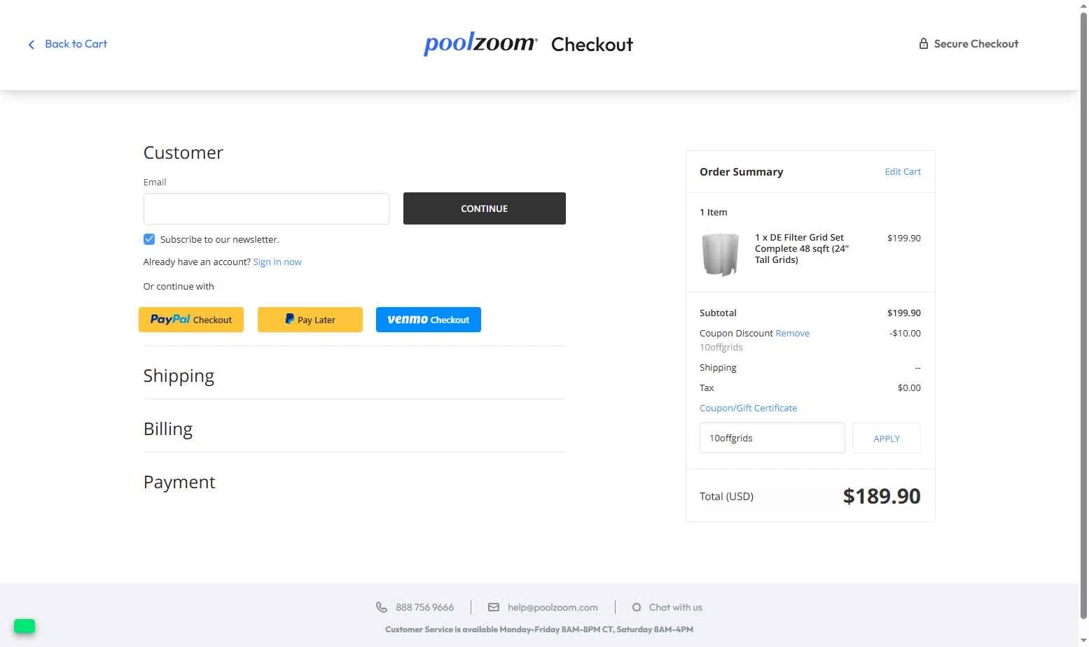 PoolZoom.com checkout page showing PoolZoom.com promo code box | Screenshot taken by SimplyCodes community member on Aug 14, 2025
