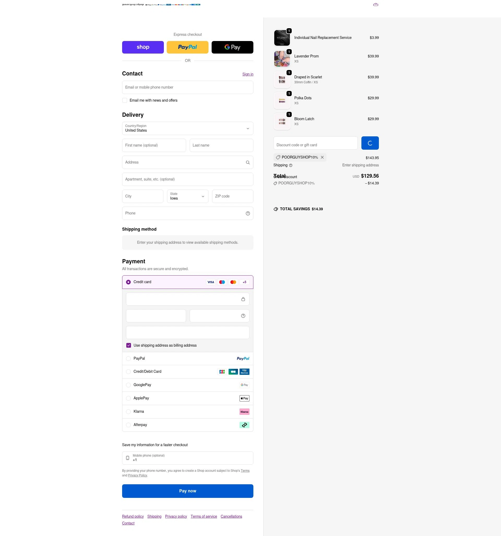 Poor Guy Shop checkout page showing Poor Guy Shop promo code box | Screenshot taken by SimplyCodes community member on Jan 9, 2026