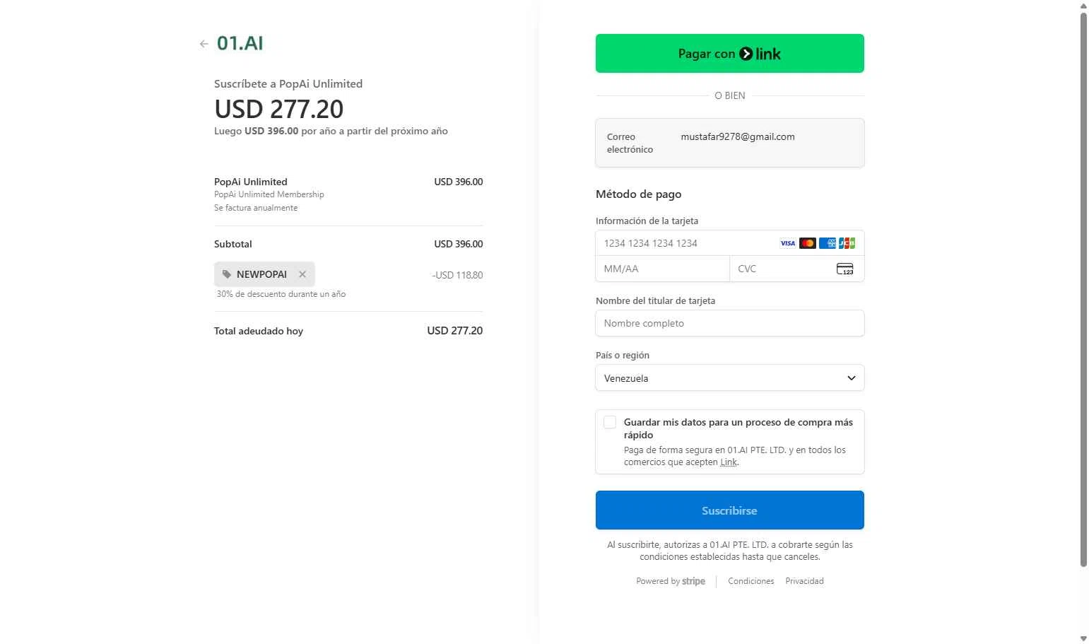 PopAi checkout page showing PopAi discount code box | Screenshot taken by SimplyCodes community member on Dec 23, 2025
