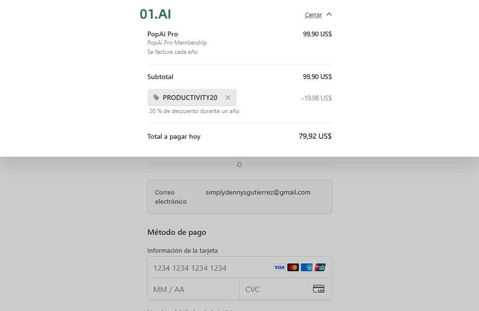 PopAi checkout page showing PopAi discount code box | Screenshot taken by SimplyCodes community member on Dec 24, 2025
