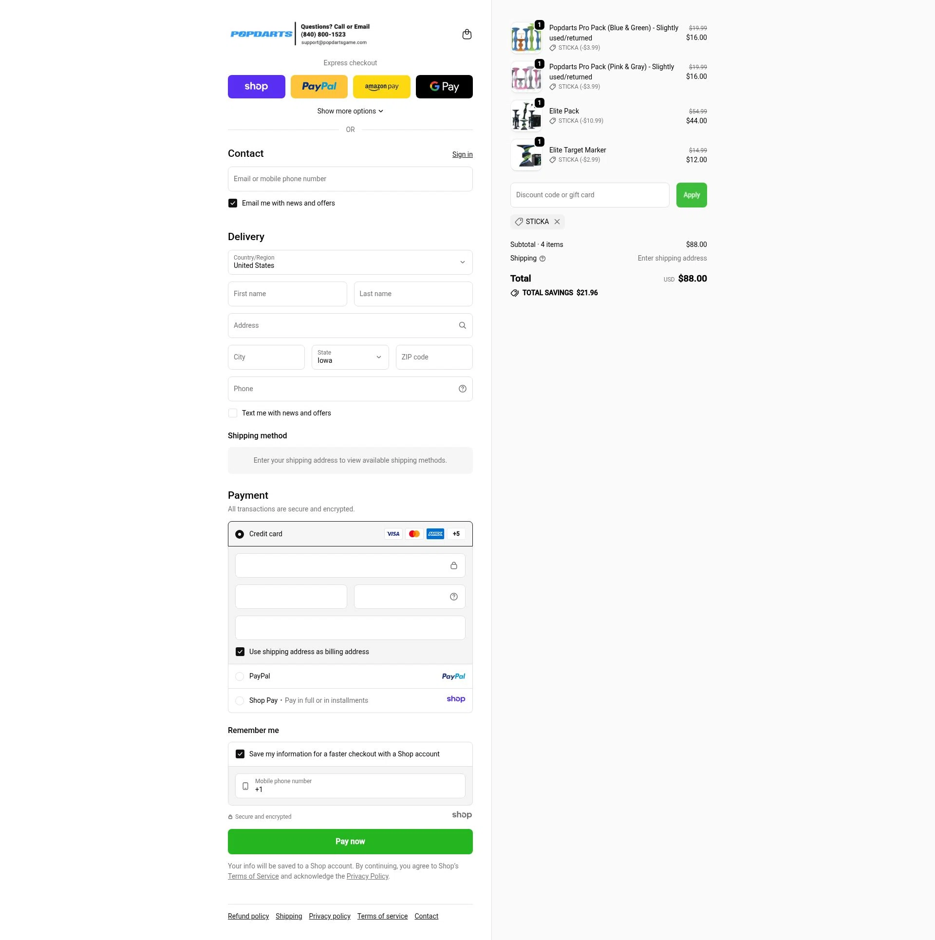 Popdarts checkout page showing Popdarts discount code box | Screenshot taken by SimplyCodes community member on Nov 2, 2025