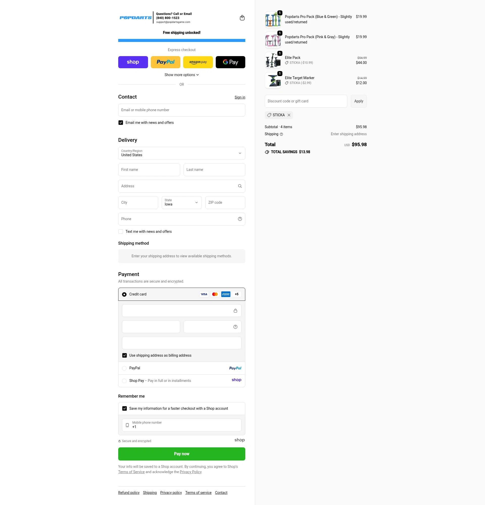 Popdarts checkout page showing Popdarts discount code box | Screenshot taken by SimplyCodes community member on Nov 9, 2025