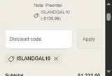 ISLANDGAL10 coupon verification screenshot