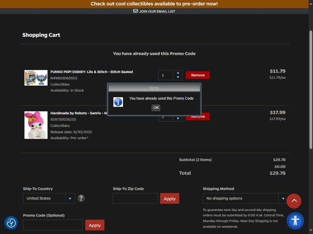 PopMarket checkout page showing PopMarket coupon code box | Screenshot taken by SimplyCodes community member on Aug 3, 2025