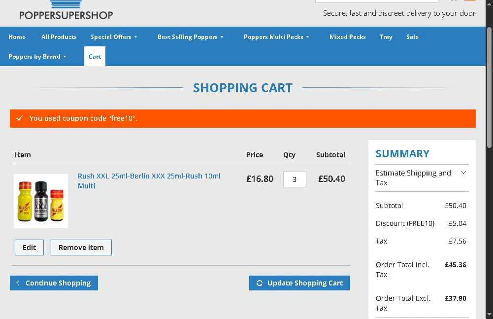 Popper Super Shop checkout page showing Popper Super Shop promo code box | Screenshot taken by SimplyCodes community member on Nov 6, 2025