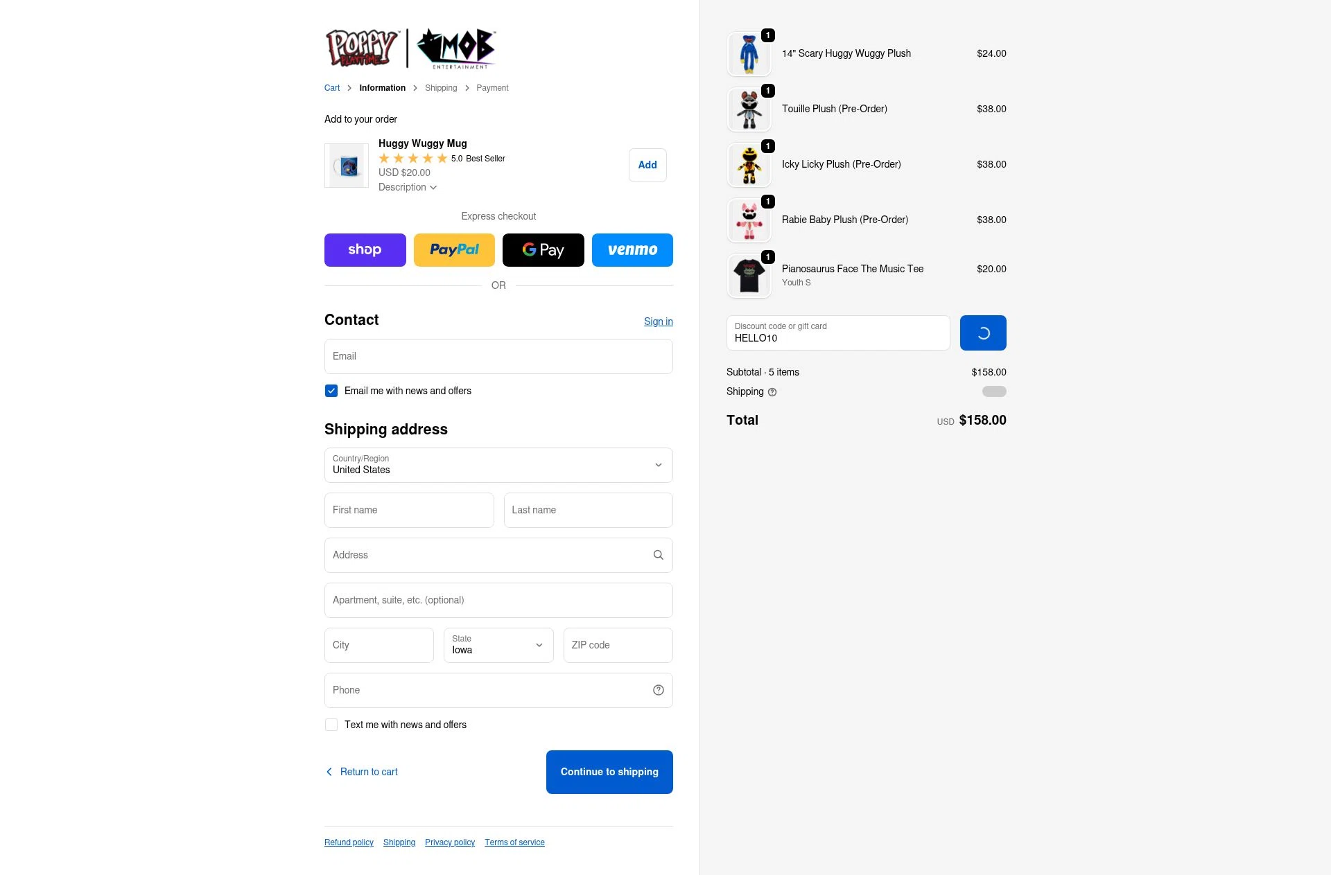 Playtime Co Shop checkout page showing Playtime Co Shop promo code box | Screenshot taken by SimplyCodes community member on Feb 17, 2026
