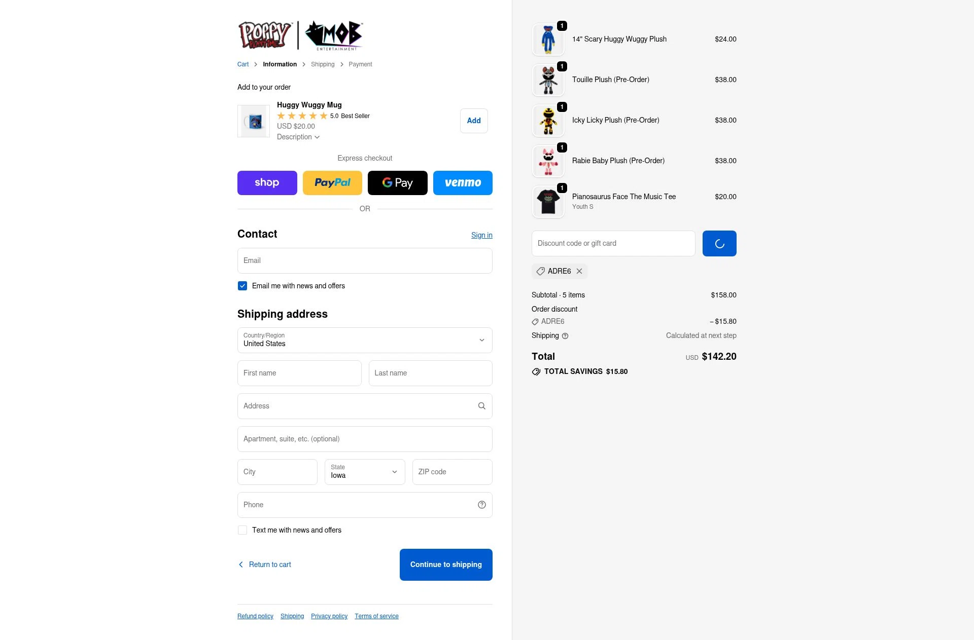 Playtime Co Shop checkout page showing Playtime Co Shop promo code box | Screenshot taken by SimplyCodes community member on Feb 17, 2026