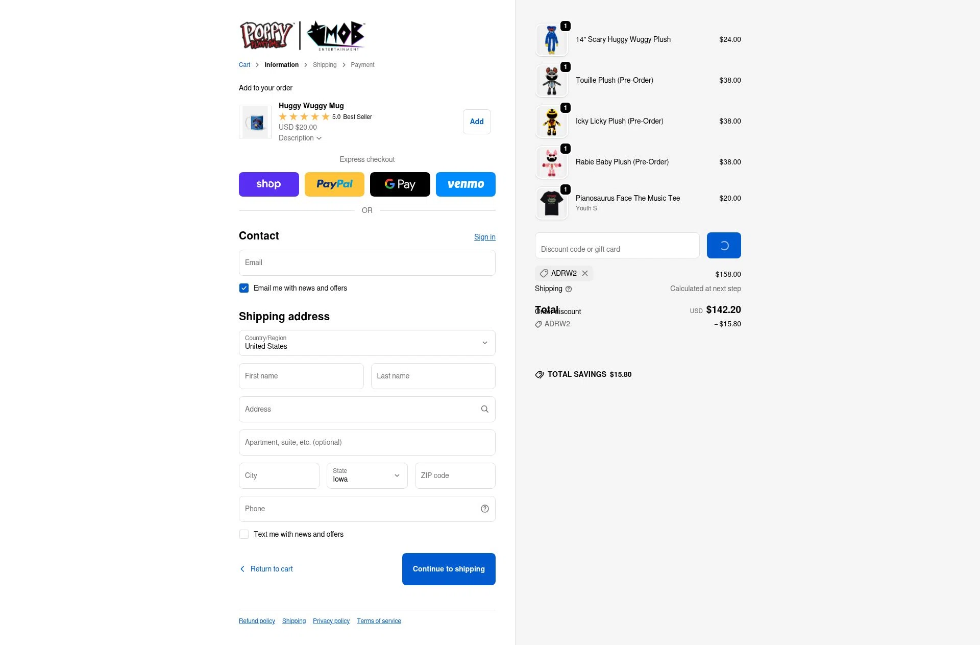 Playtime Co Shop checkout page showing Playtime Co Shop promo code box | Screenshot taken by SimplyCodes community member on Feb 17, 2026