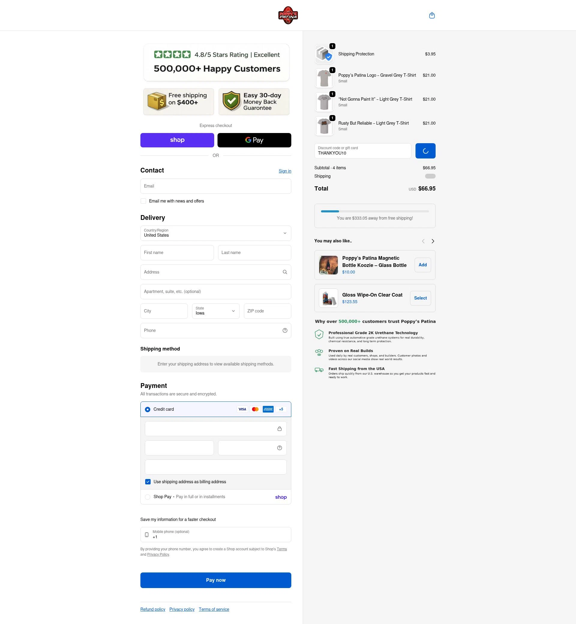 Poppy's Patina checkout page showing Poppy's Patina discount code box | Screenshot taken by SimplyCodes community member on Feb 1, 2026