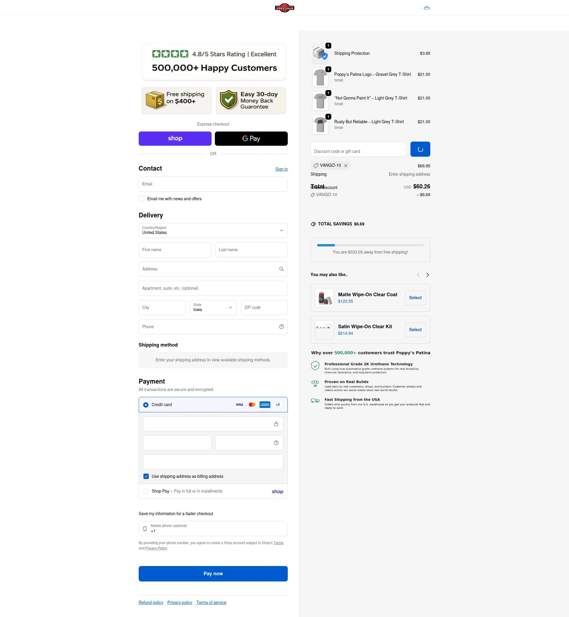 Poppy's Patina checkout page showing Poppy's Patina discount code box | Screenshot taken by SimplyCodes community member on Feb 5, 2026
