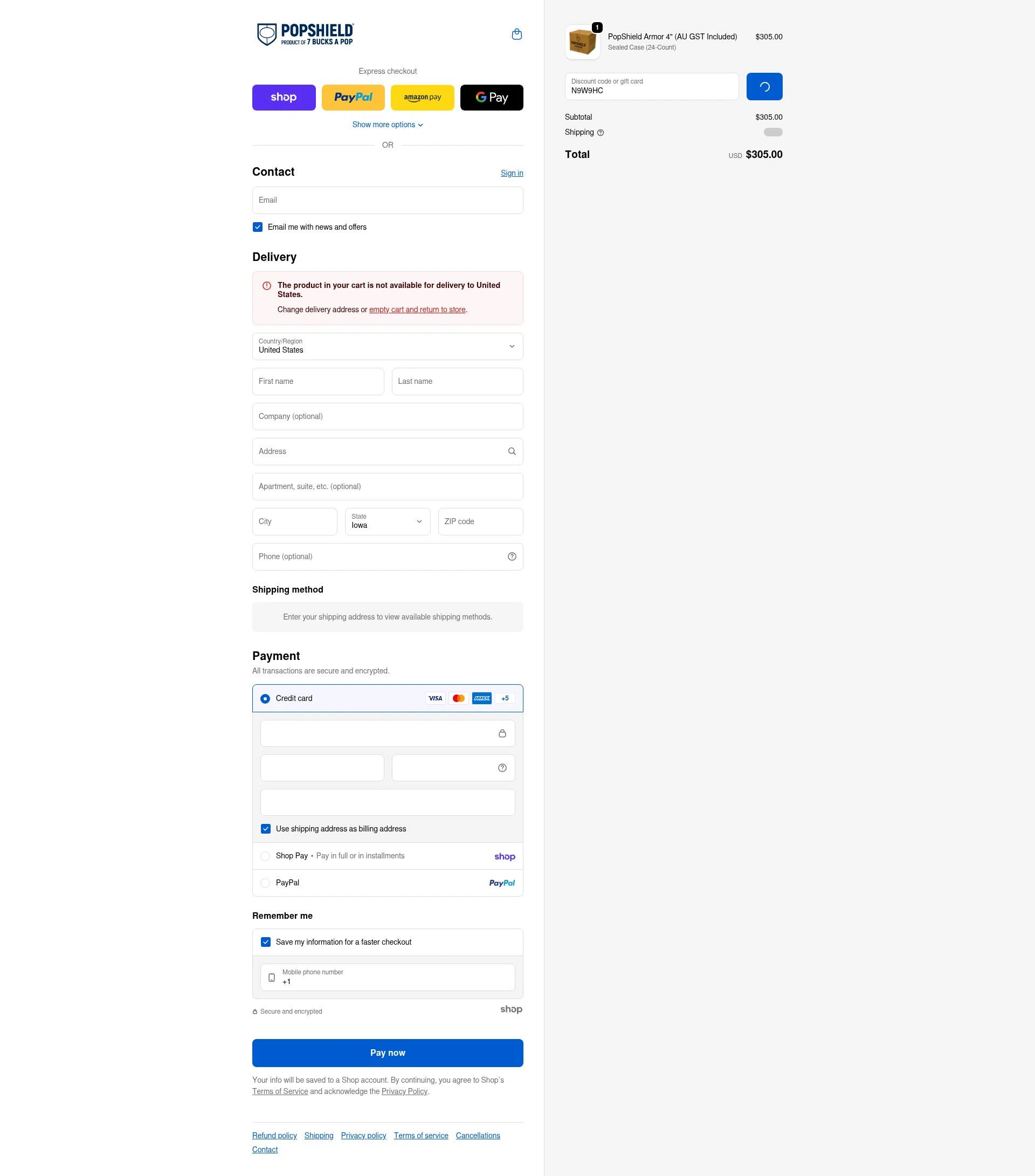 PopShield checkout page showing PopShield discount code box | Screenshot taken by SimplyCodes community member on Jan 23, 2026