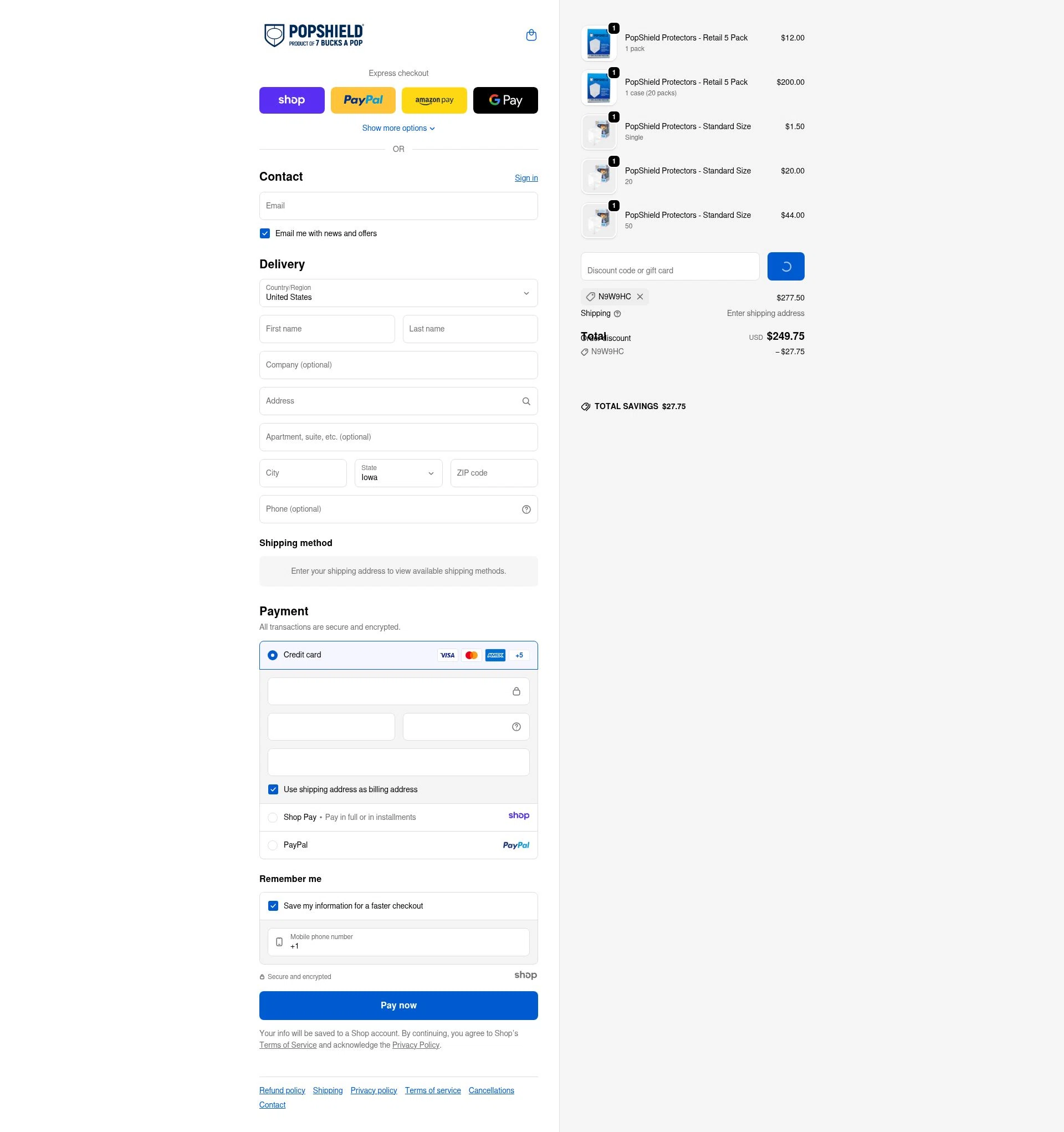 PopShield checkout page showing PopShield discount code box | Screenshot taken by SimplyCodes community member on Dec 24, 2025