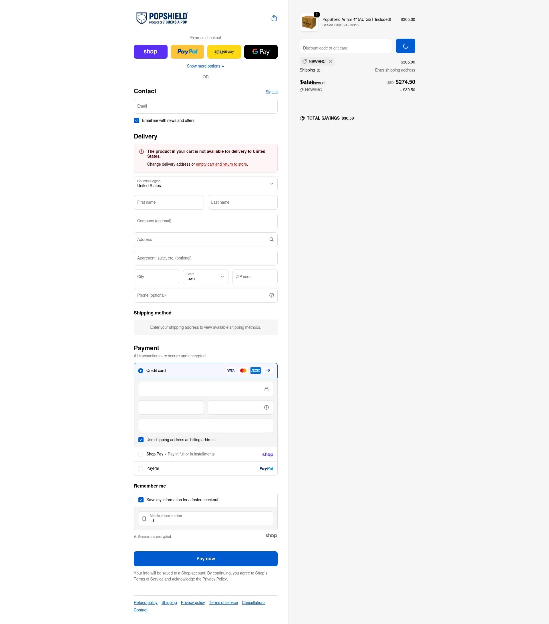 PopShield checkout page showing PopShield discount code box | Screenshot taken by SimplyCodes community member on Jan 28, 2026