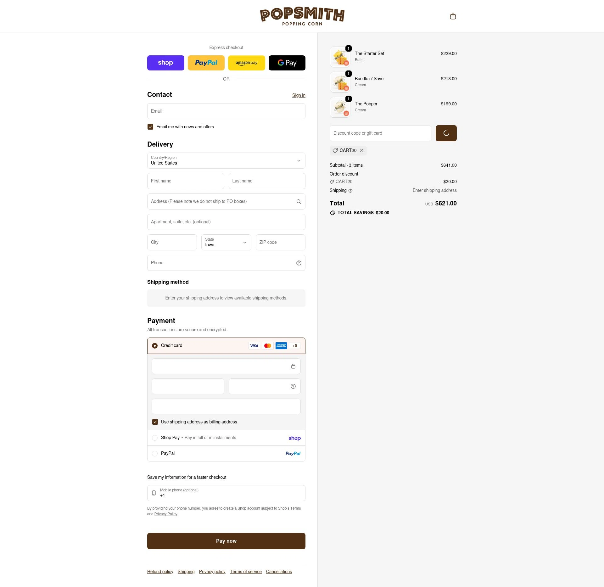 Popsmith checkout page showing Popsmith coupon code box | Screenshot taken by SimplyCodes community member on Feb 2, 2026
